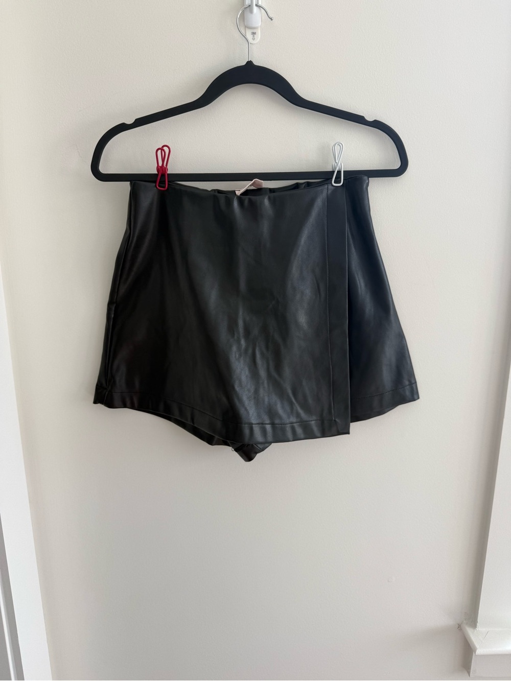 Black Faux Leather Wrap Shorts